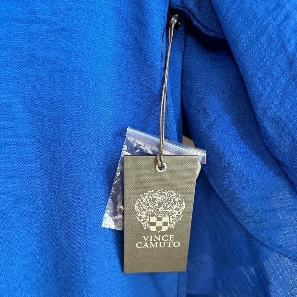 NWT Vince Camuto Split Neck Ruffle Sleeve Blouse Deep Azure Size XS - Picture 9 of 15